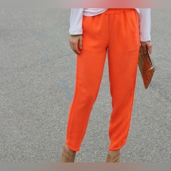 J.Crew Women's Bright Orange Ankle Pants Size‎ 12 Elastic Waist - Picture 1 of 6